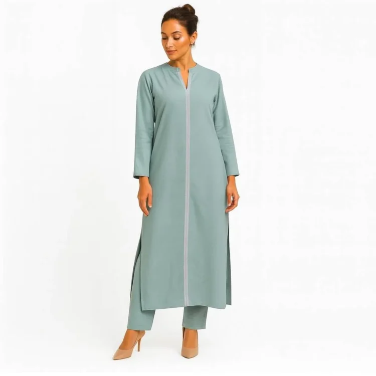 Women’s Cotton Kurta & Pants Set – Seafoam Green